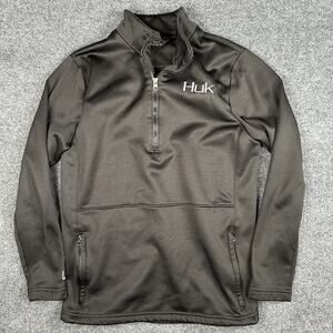 Huk Fishing 1/4 Zip Pullover Black Sweatshirt Pockets Men's Size Small Outdoors